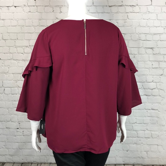 0X 1X 2X 3X Alfani Cranberry Ruffle Sleeve Top - Picture 2 of 4